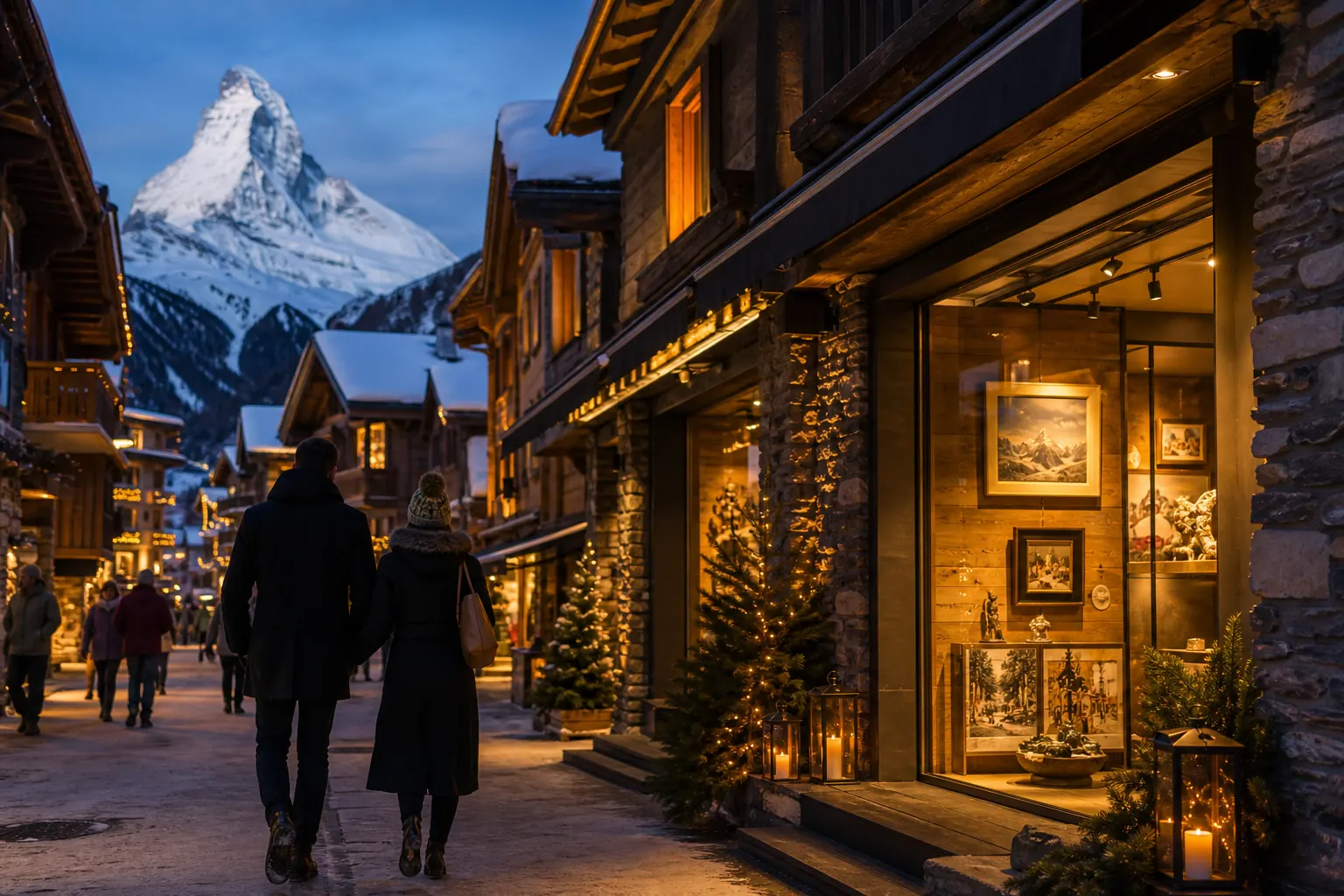 Evening cultural experience in a Zermatt village street
